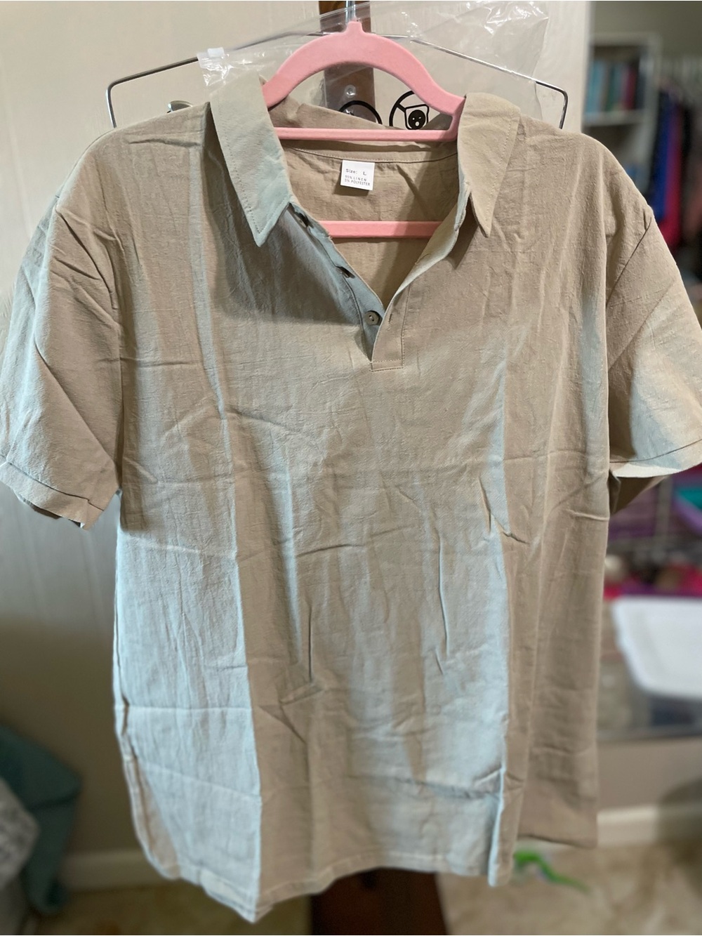 Men's Short-Sleeve Polo Shirt in Beige - Casual Everyday Wear